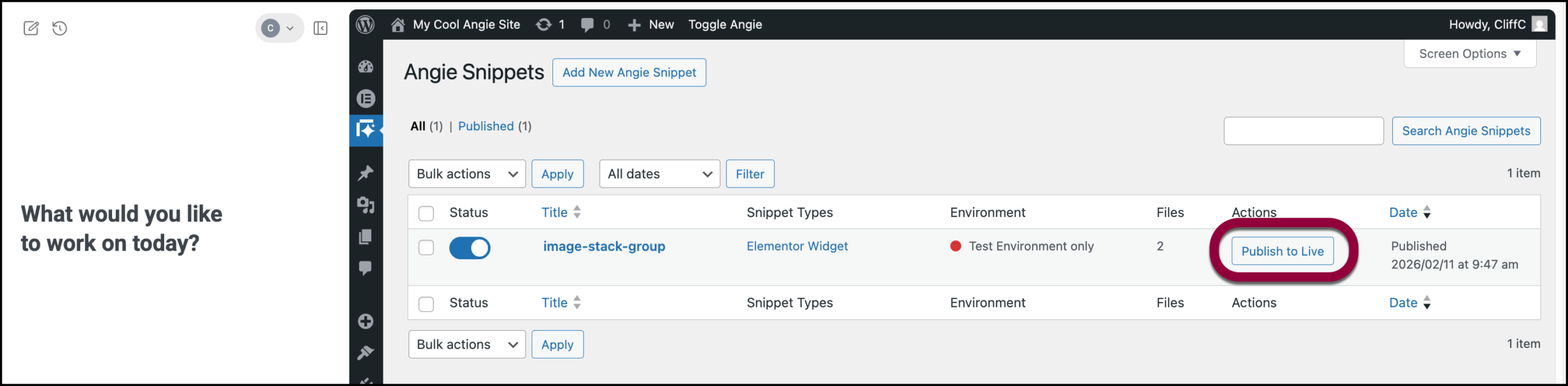 The Publish to Live button