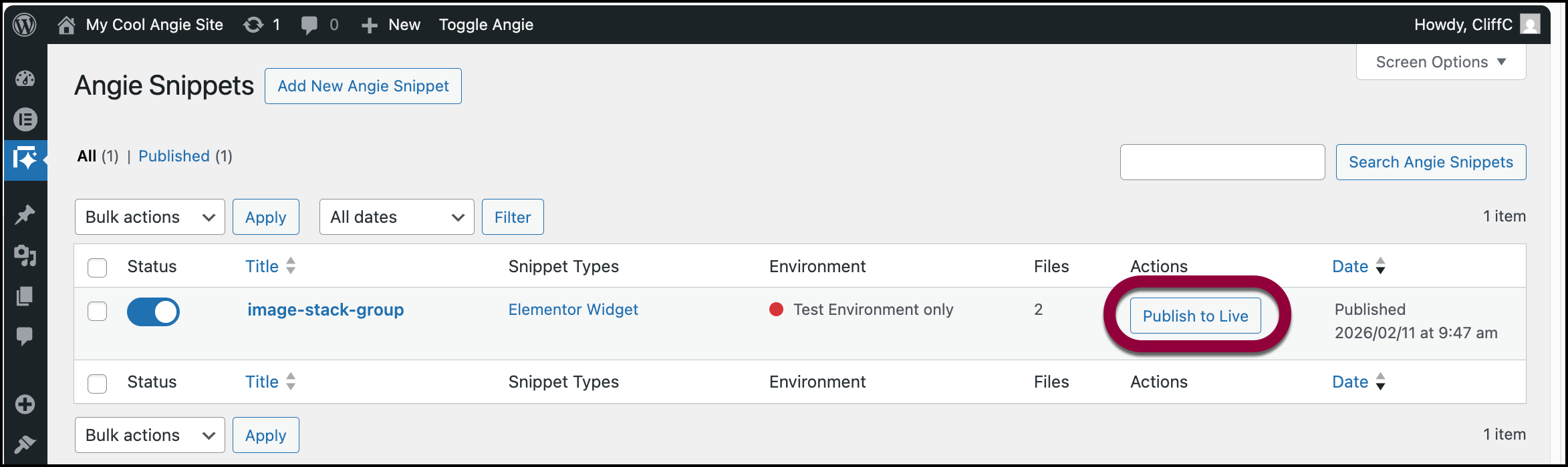 Click Publish to Live to add the widget to your site