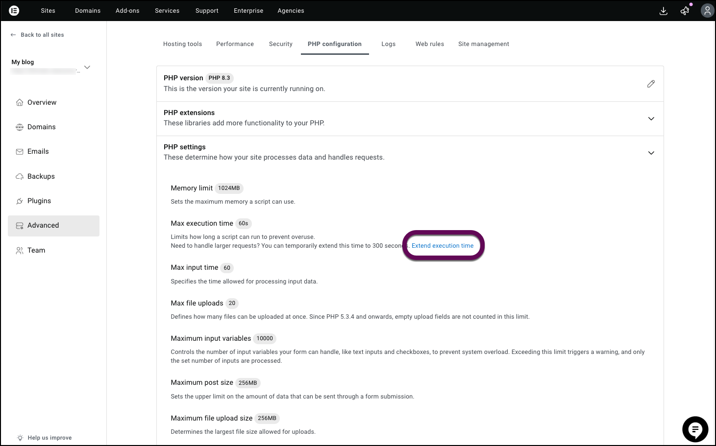 The Extend execution option to temporarily increase the time limit