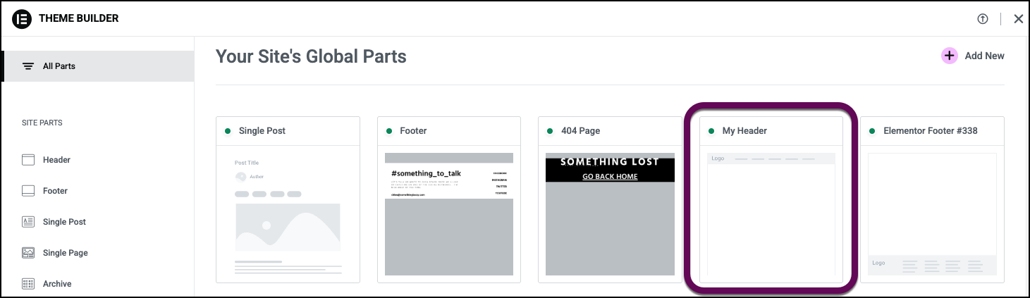 Select the Header to edit