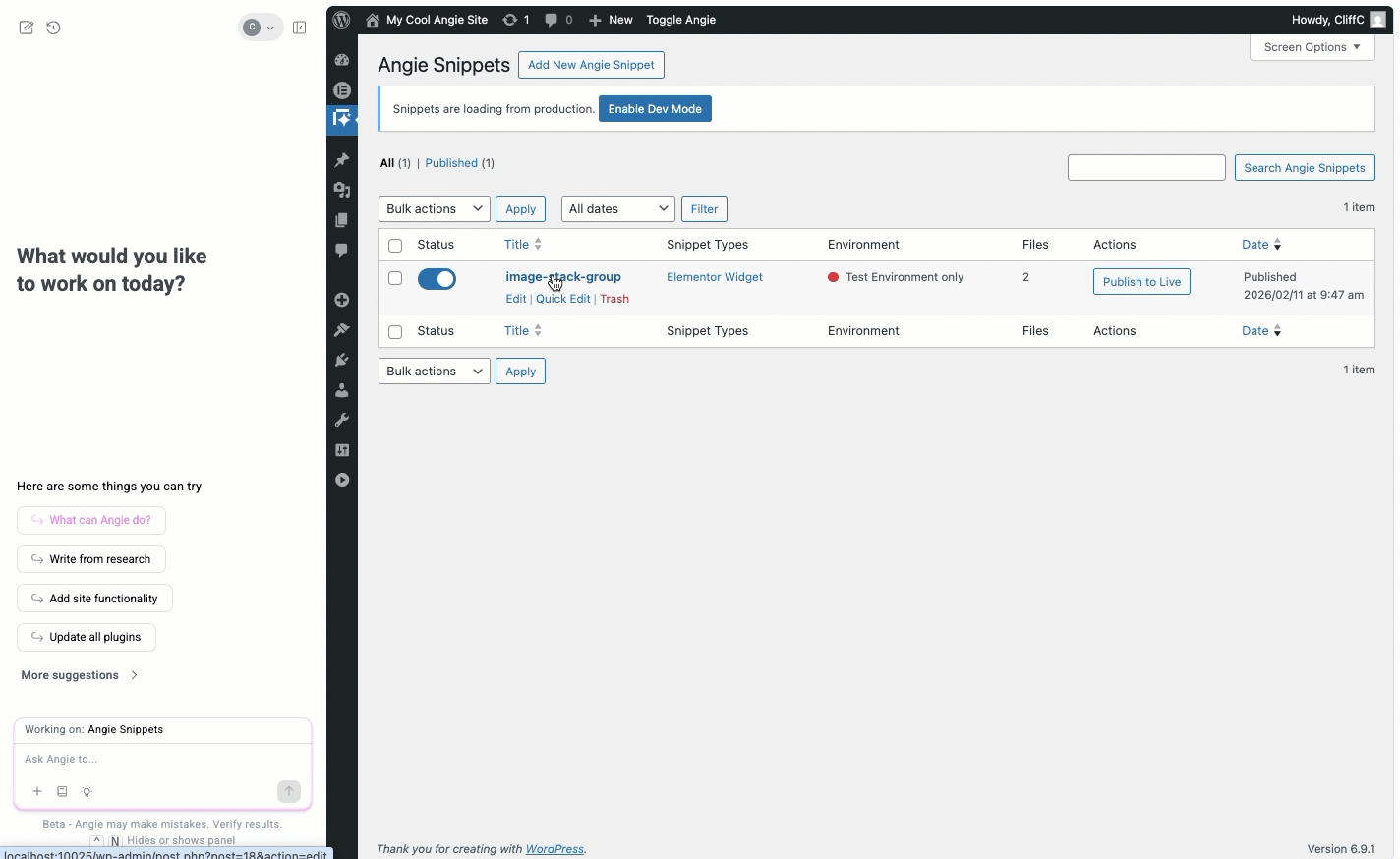 Hover over the snippet and click trash