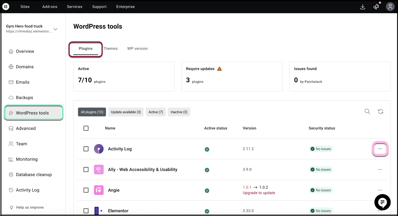 The ellipses in the plugin area show a dropdown menu giving you plugin options