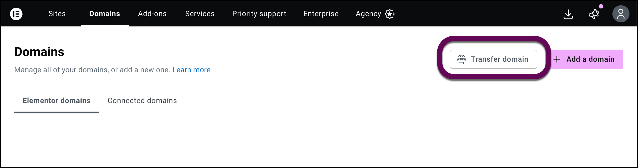 Click transfer domain to start the transfer process