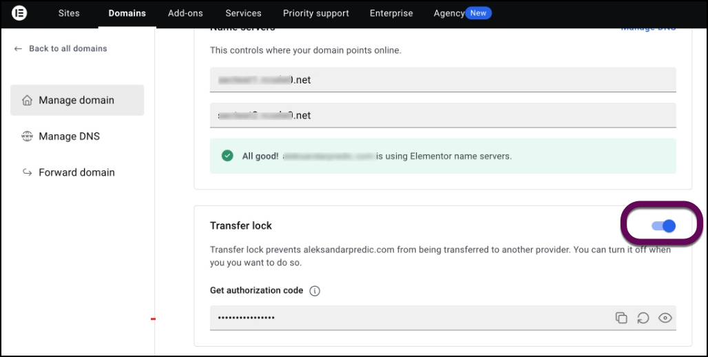 The toggle that unlocks the domain name