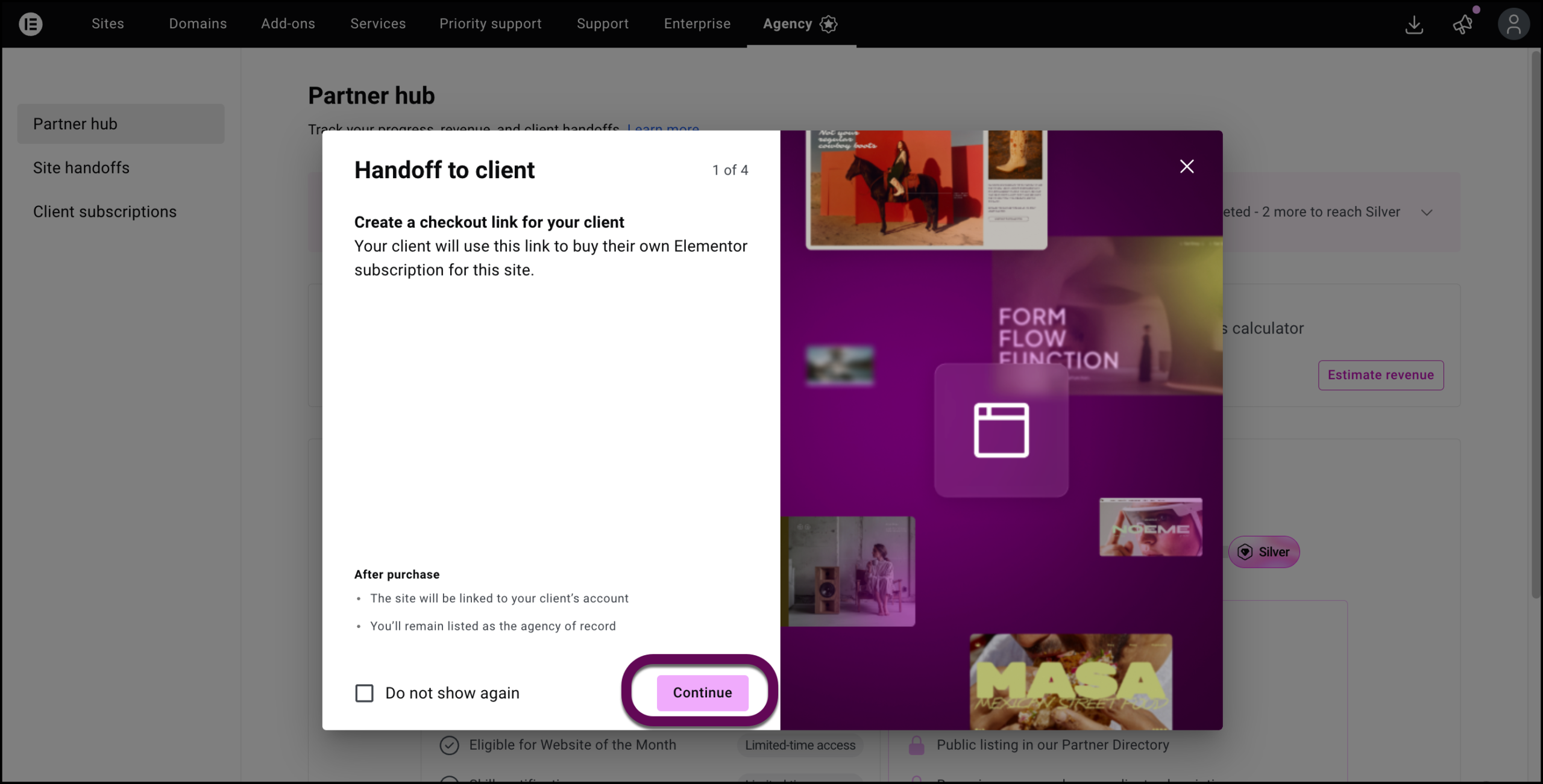 The Continue button in the confirmation window