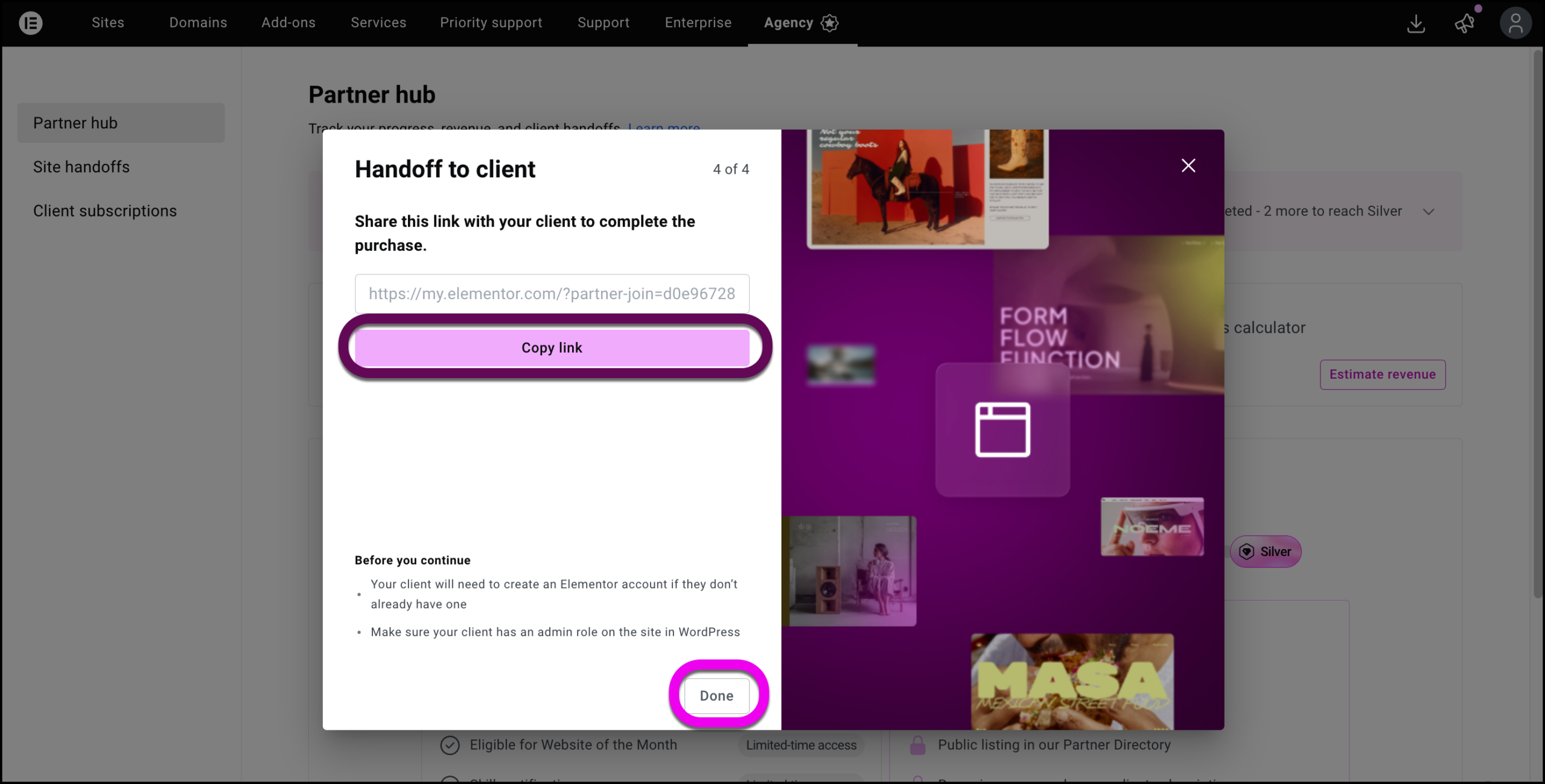 The Copy link and Done buttons.