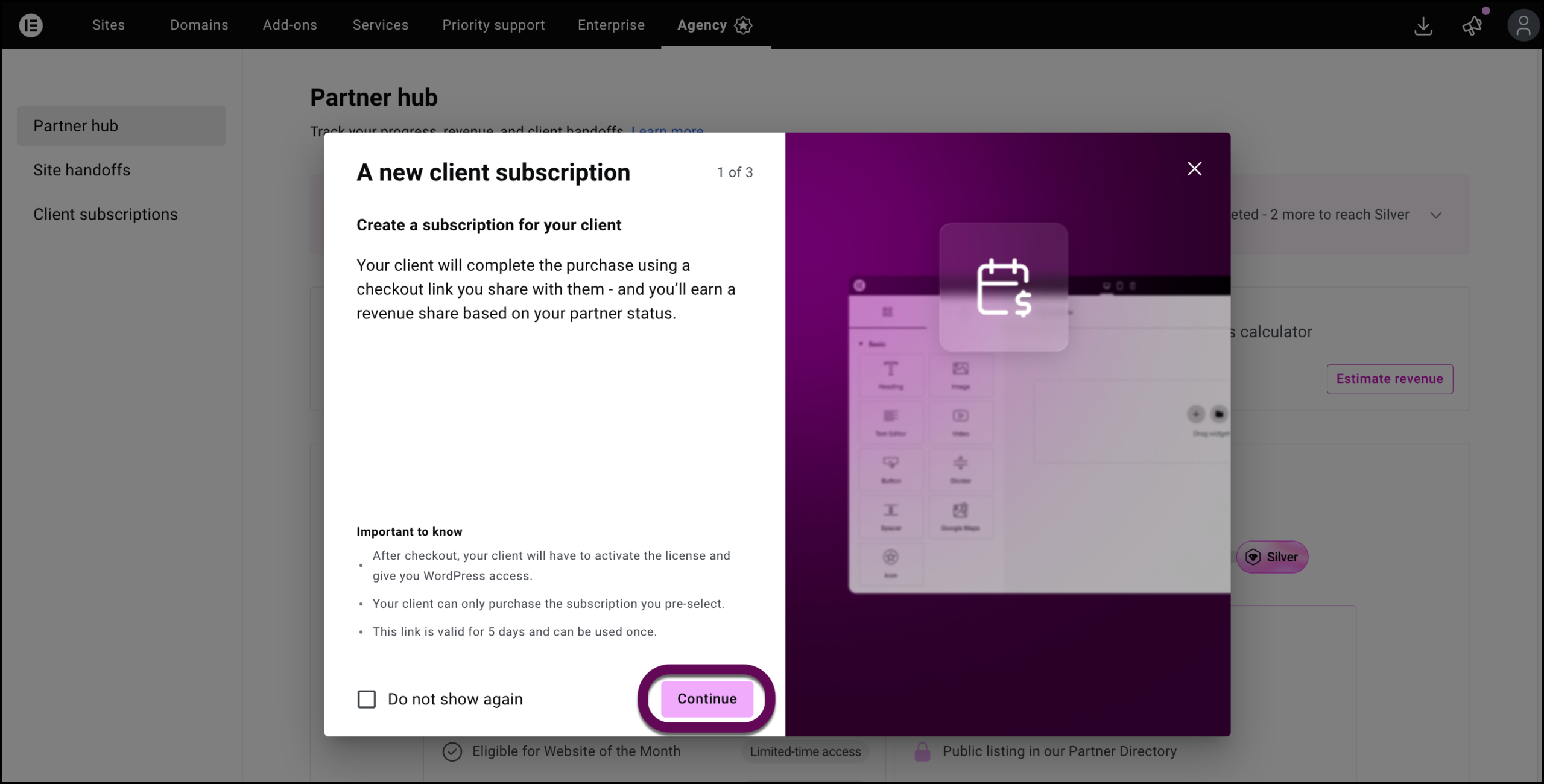 The continue button in the confirmation window
