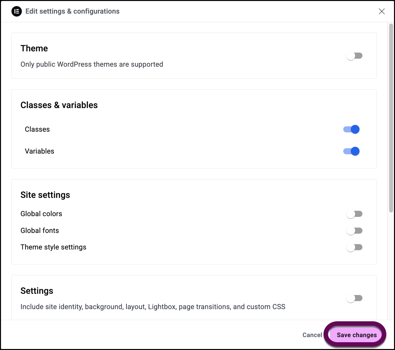 The Save changes button