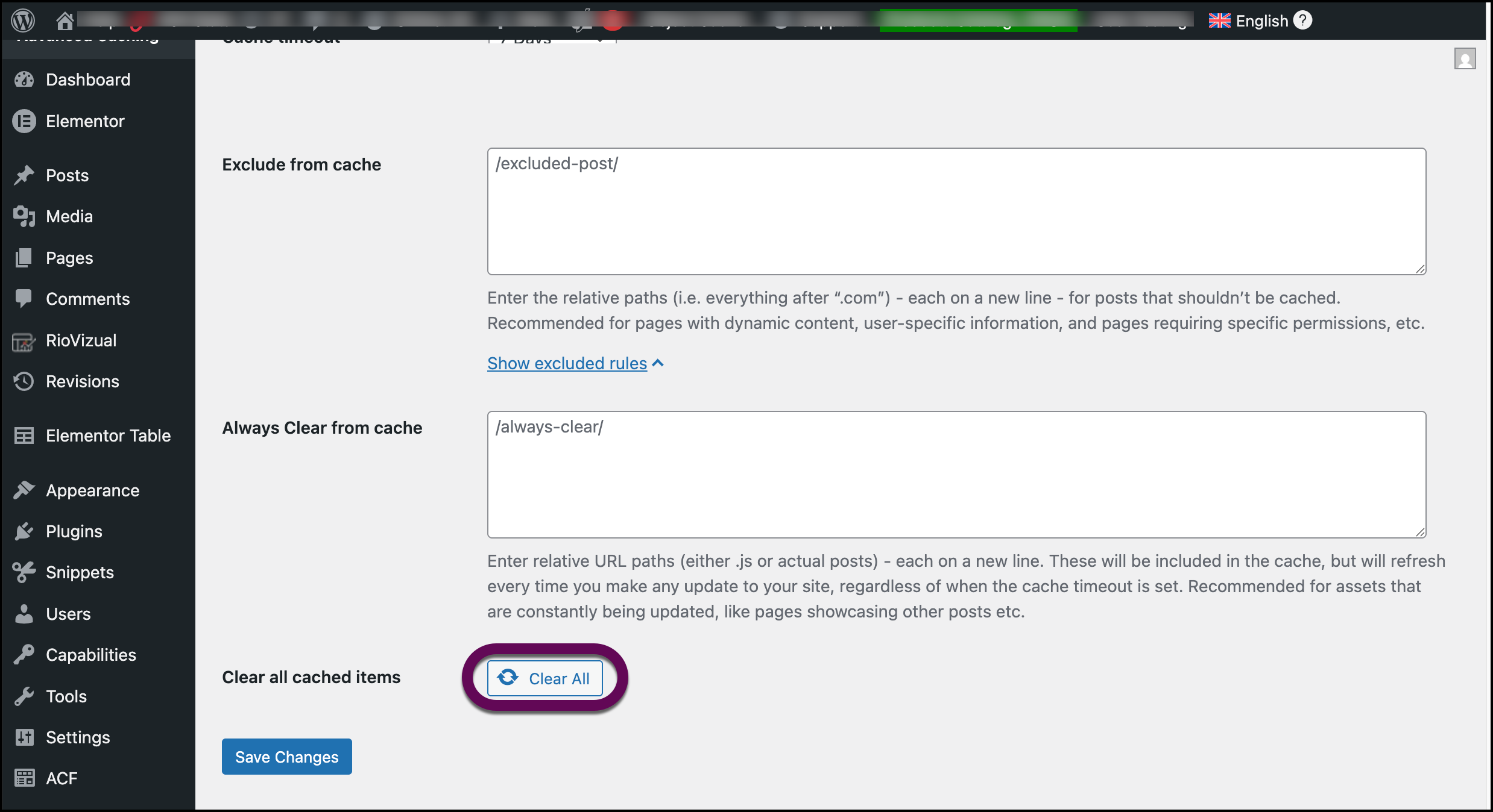 Click Clear all to clear the site cache