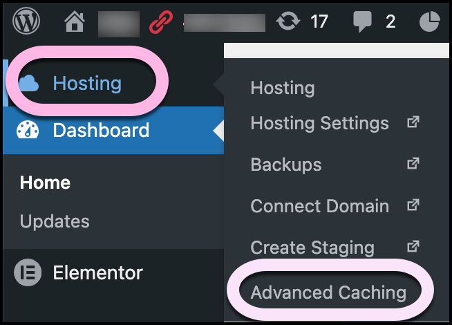 The Advanced caching menu