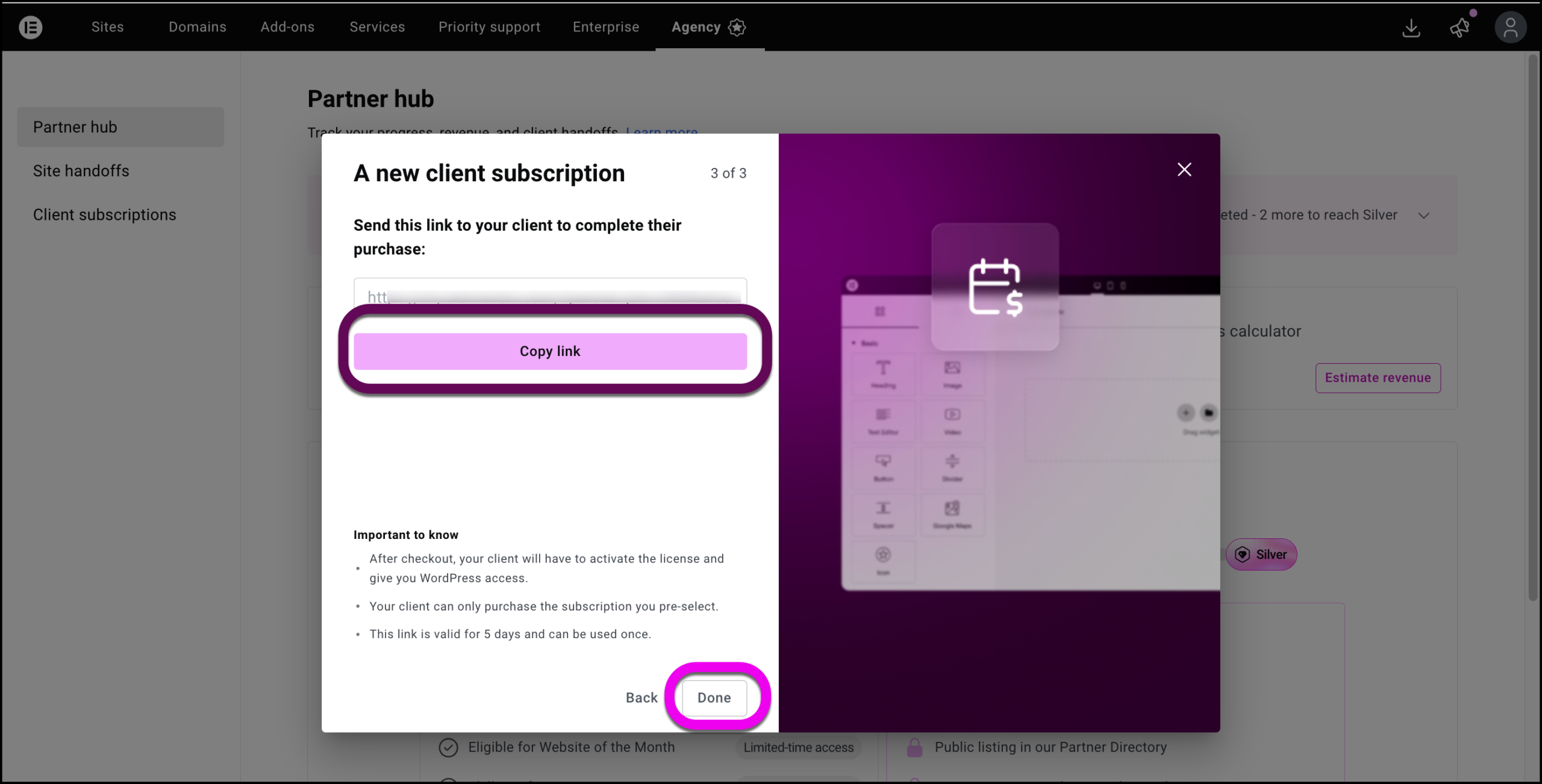 The Copy link and Done buttons