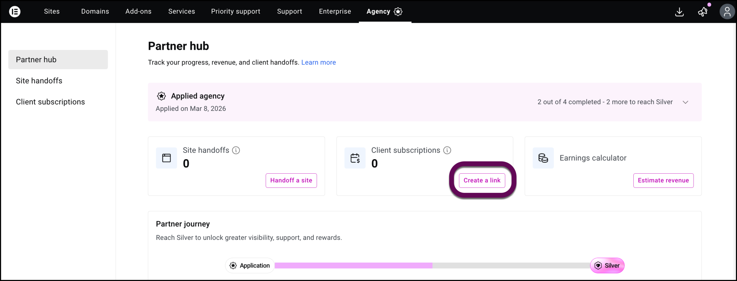 The create a link button