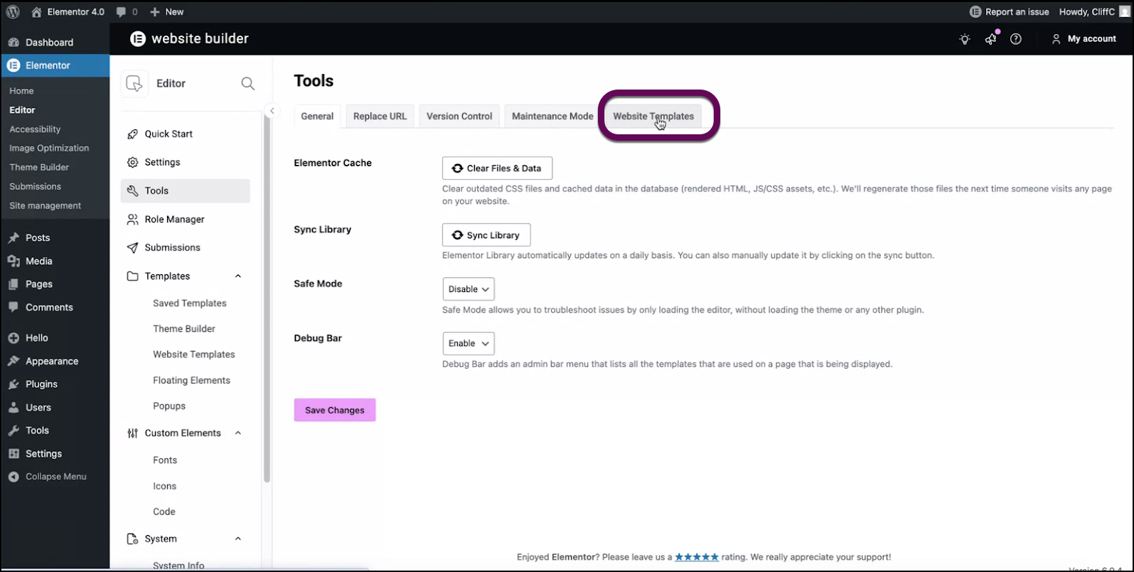 Select website templates to start importing or exporting.