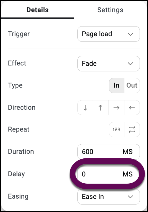 Set a delay for the animation.