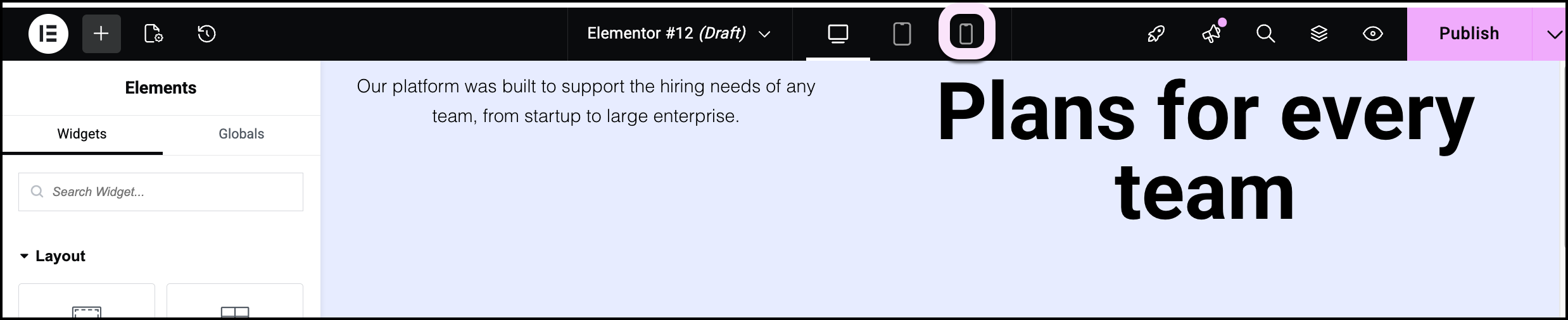 The icon to enter mobile responsive mode