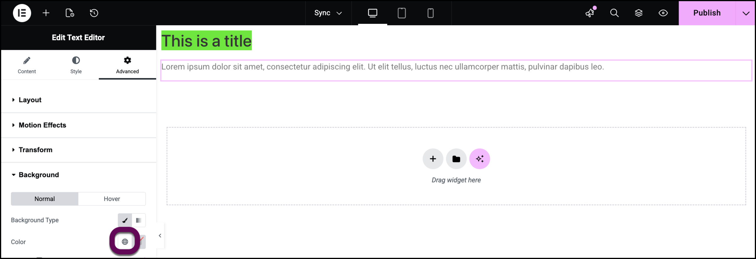 Select a global color
