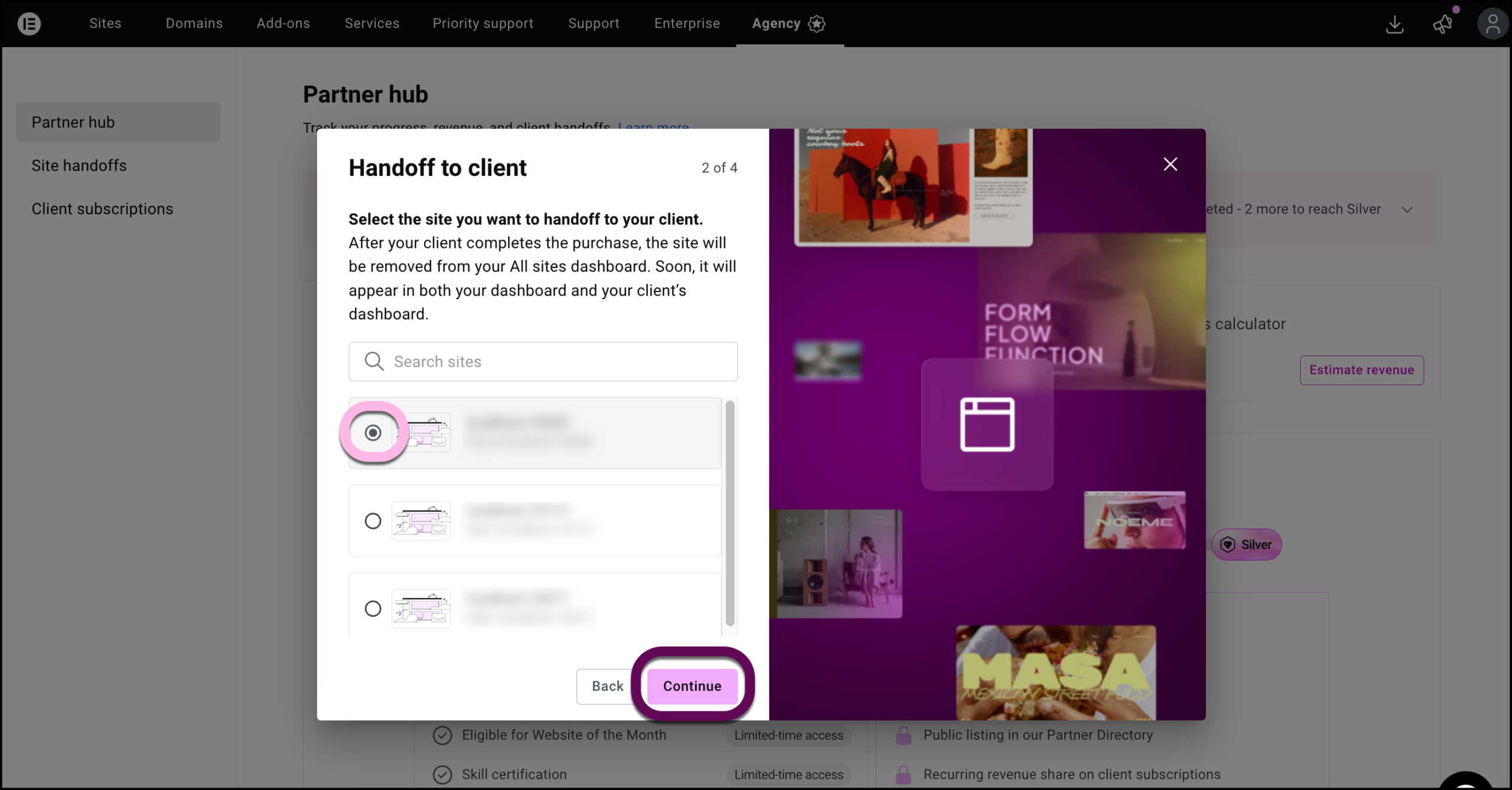 The Continue button in the Confirmation window.