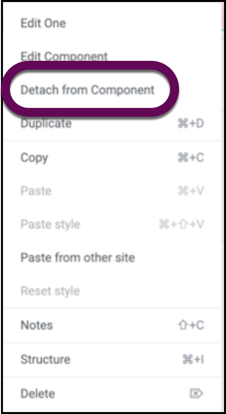 Select Detach Component