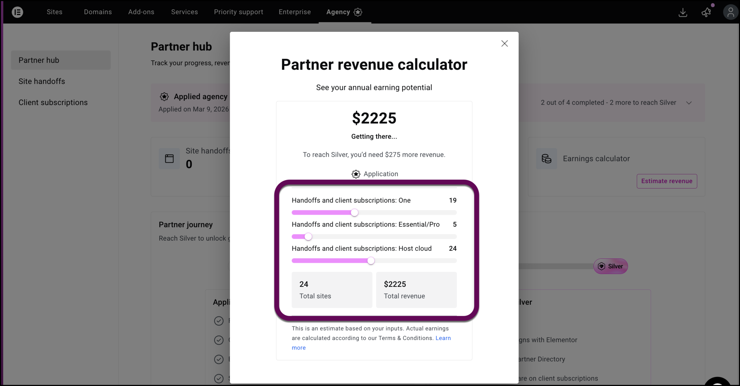 The sliders of the earnings calculator 