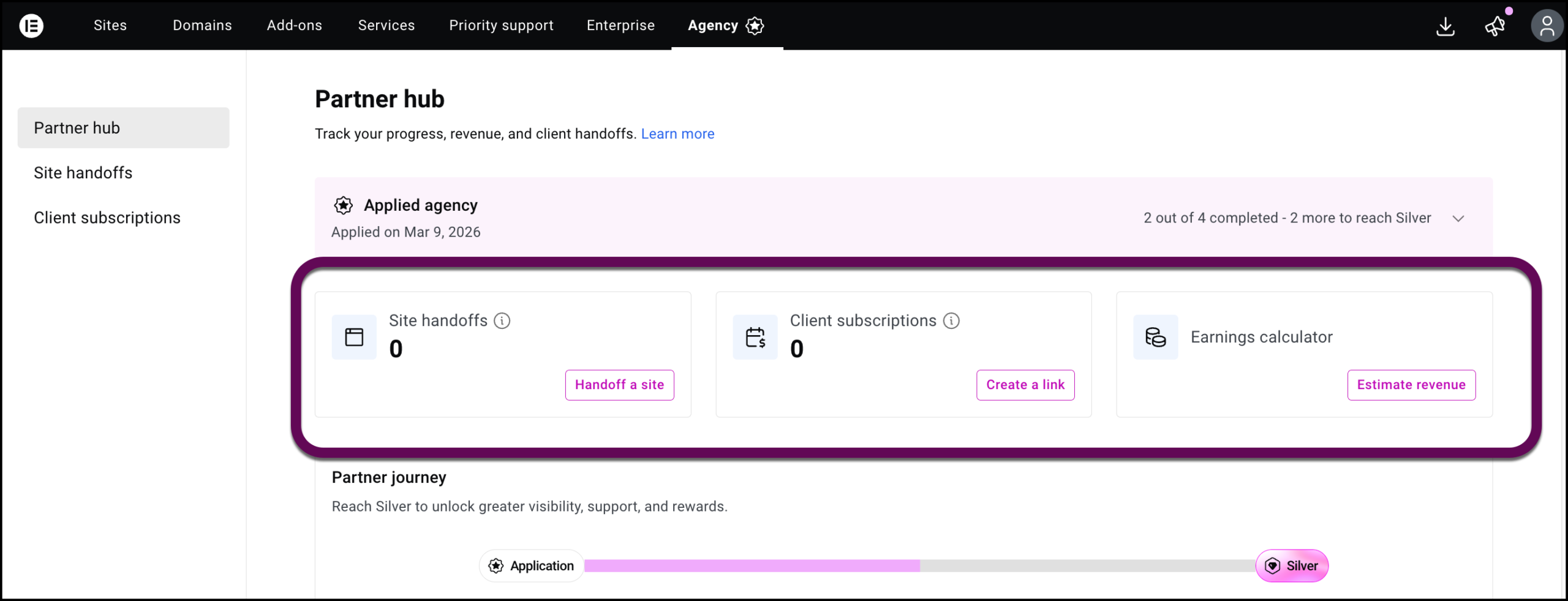 The three cards for Partner status