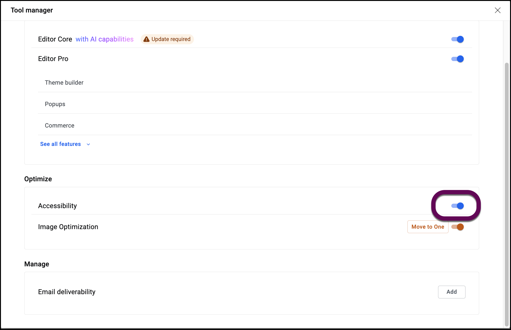 Use the toggle to activate or deactivate the addon