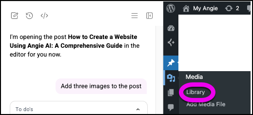 Choose Media and then Library to ad alt text.