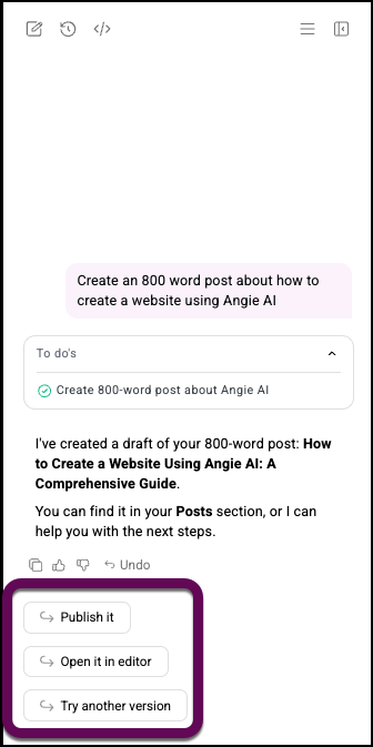 The options available after you create a post.