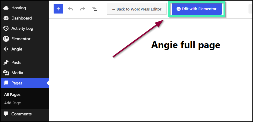 edit with elementor button inside the editor
