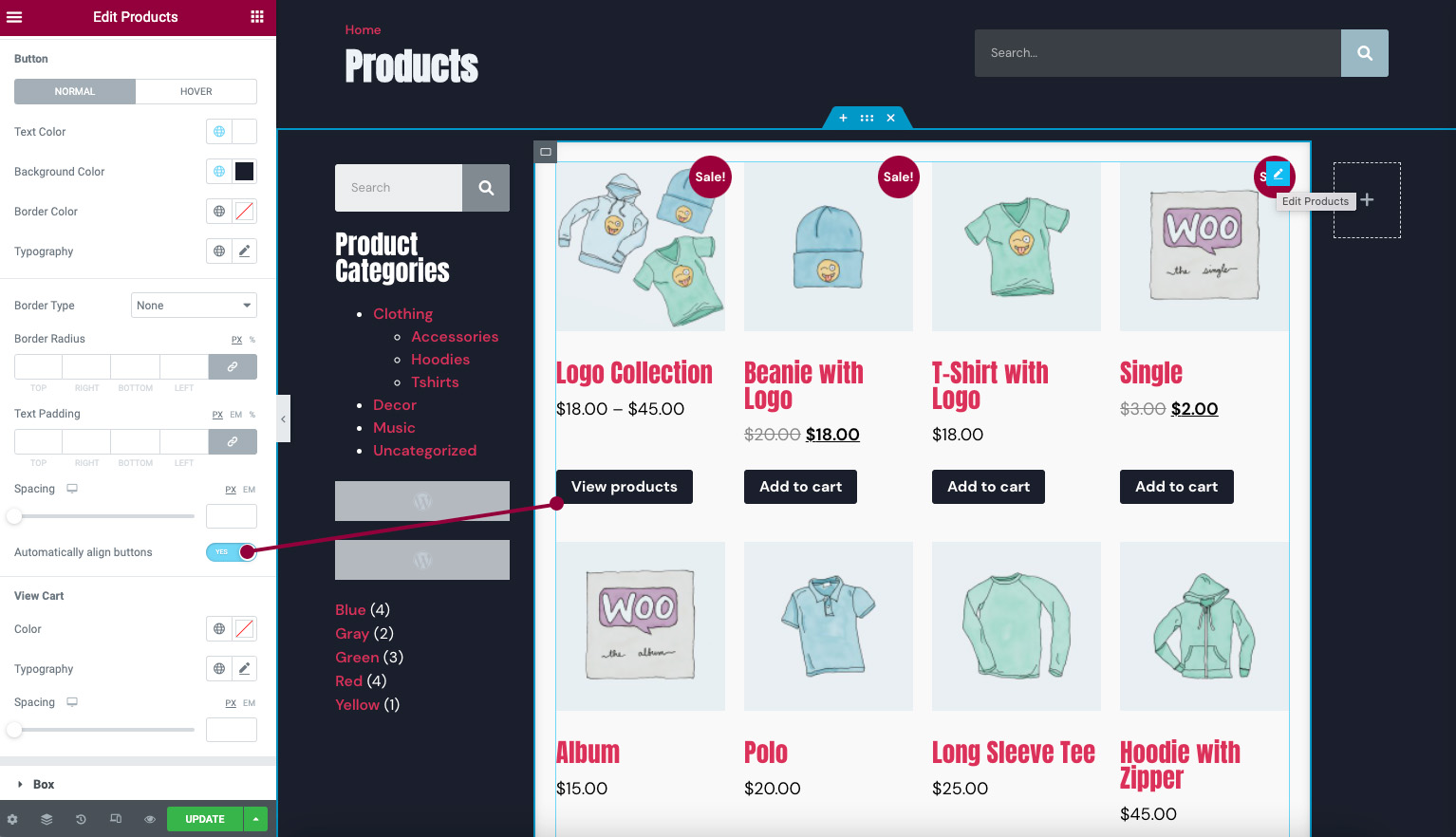Align buttons in WooCommerce Product widget
