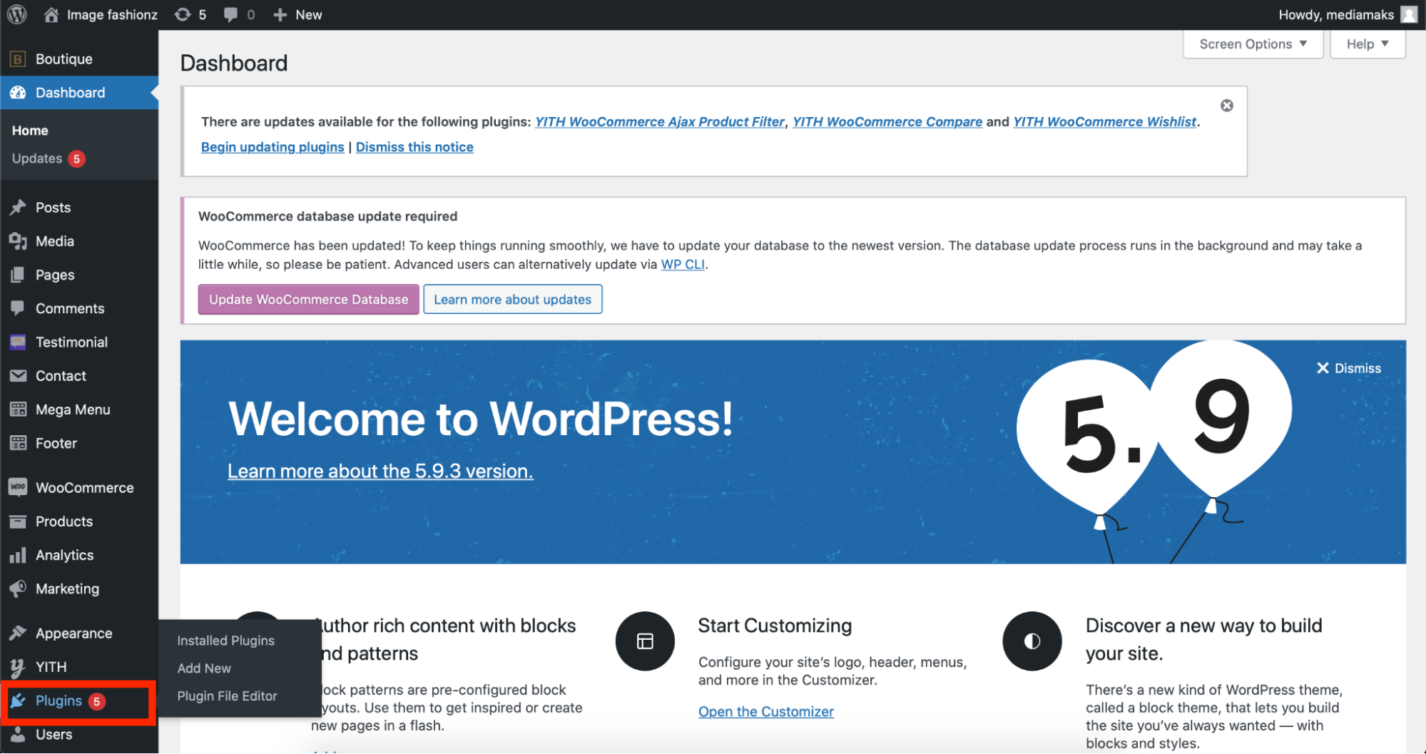 The Plugin tab on the WordPress dashboard