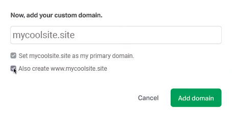 Screenshot of the Now add your custom domain pop-up.