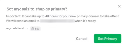 Screenshot of the Set Primary pop-up.