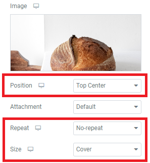 Setting the image parameters