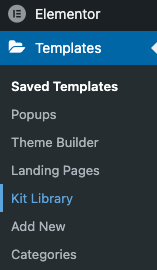 Screenshot of the Templates admin panel showing the Kit Library.