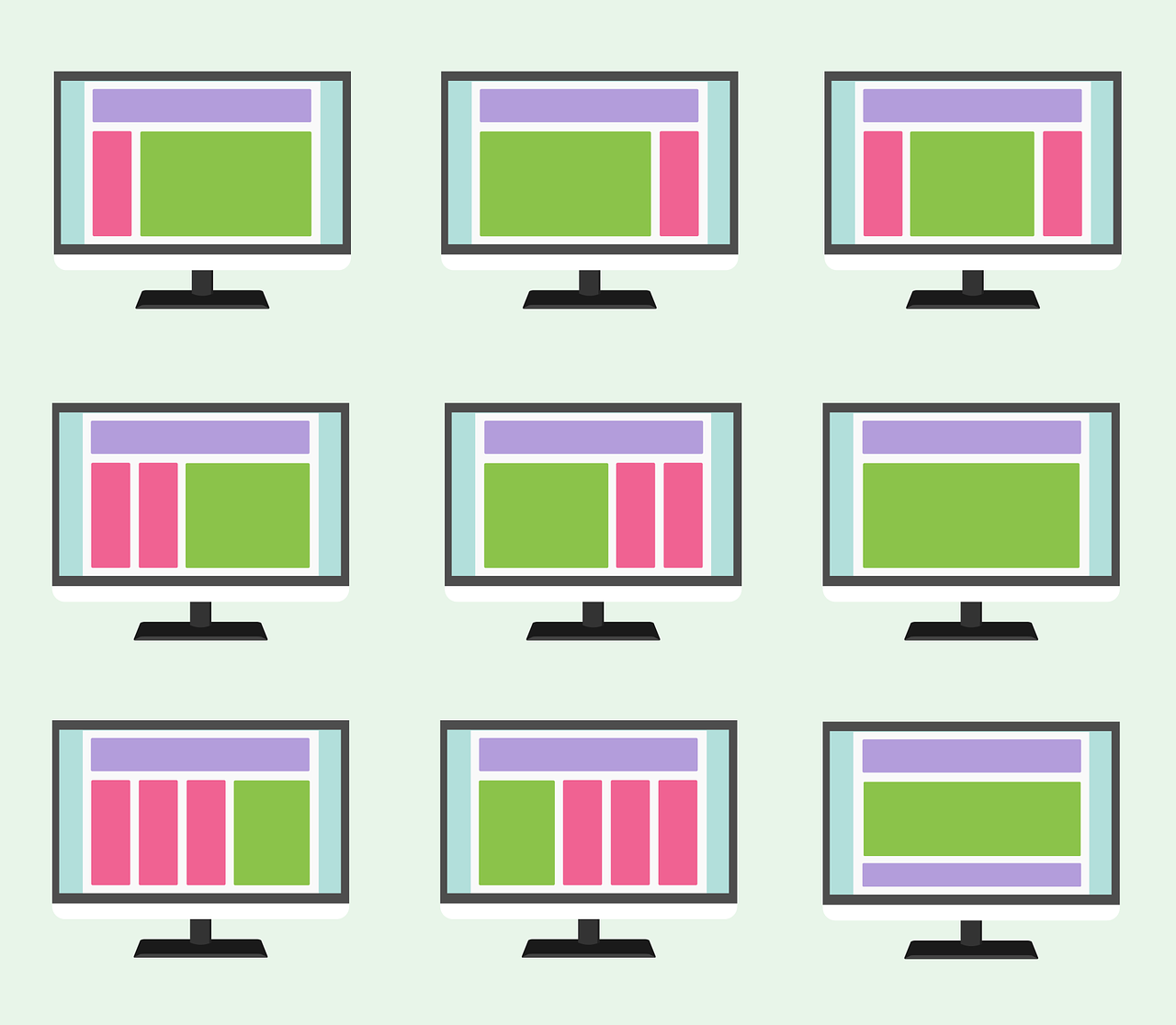 Graphic of different web page layouts.