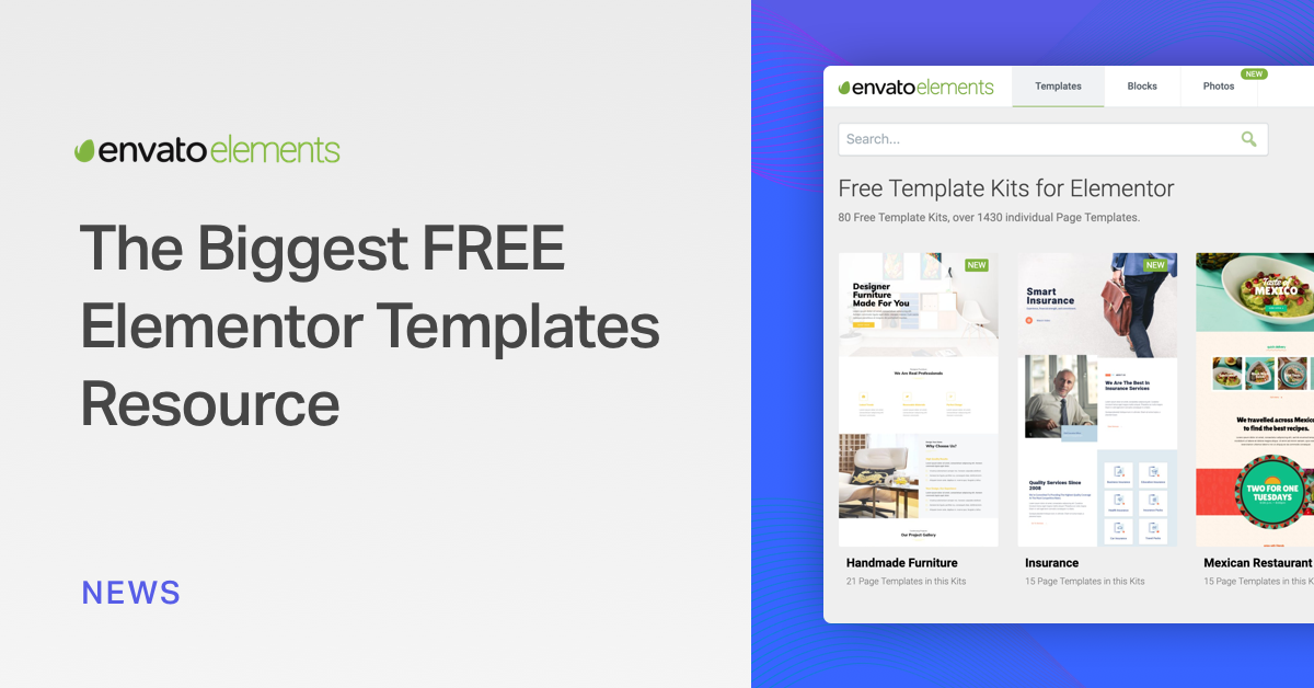 Envato Launches Elements: The Biggest FREE Elementor Template Resource |  Elementor