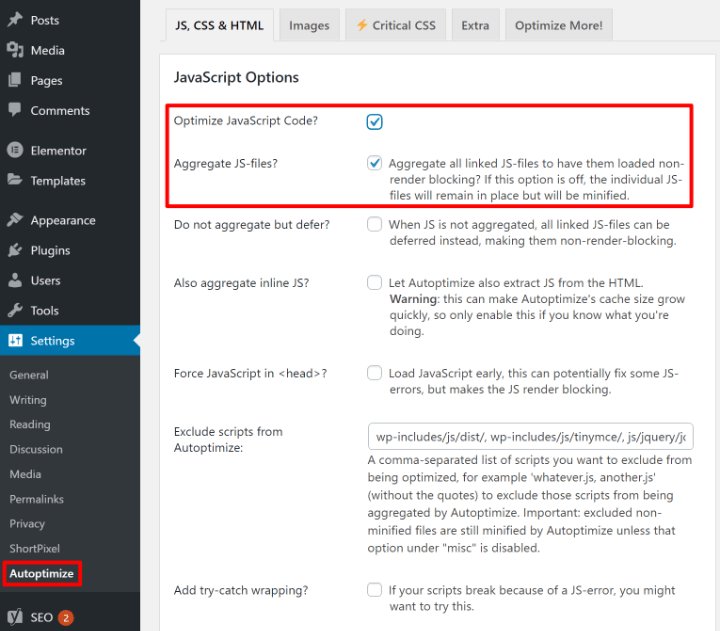 speed up wordpress 2 autoptimize javascript