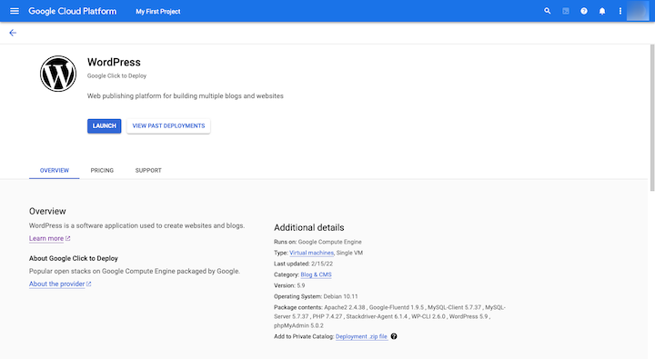 4 gcp wordpress launch ¿Qué es el alojamiento de Google Cloud para WordPress? 4