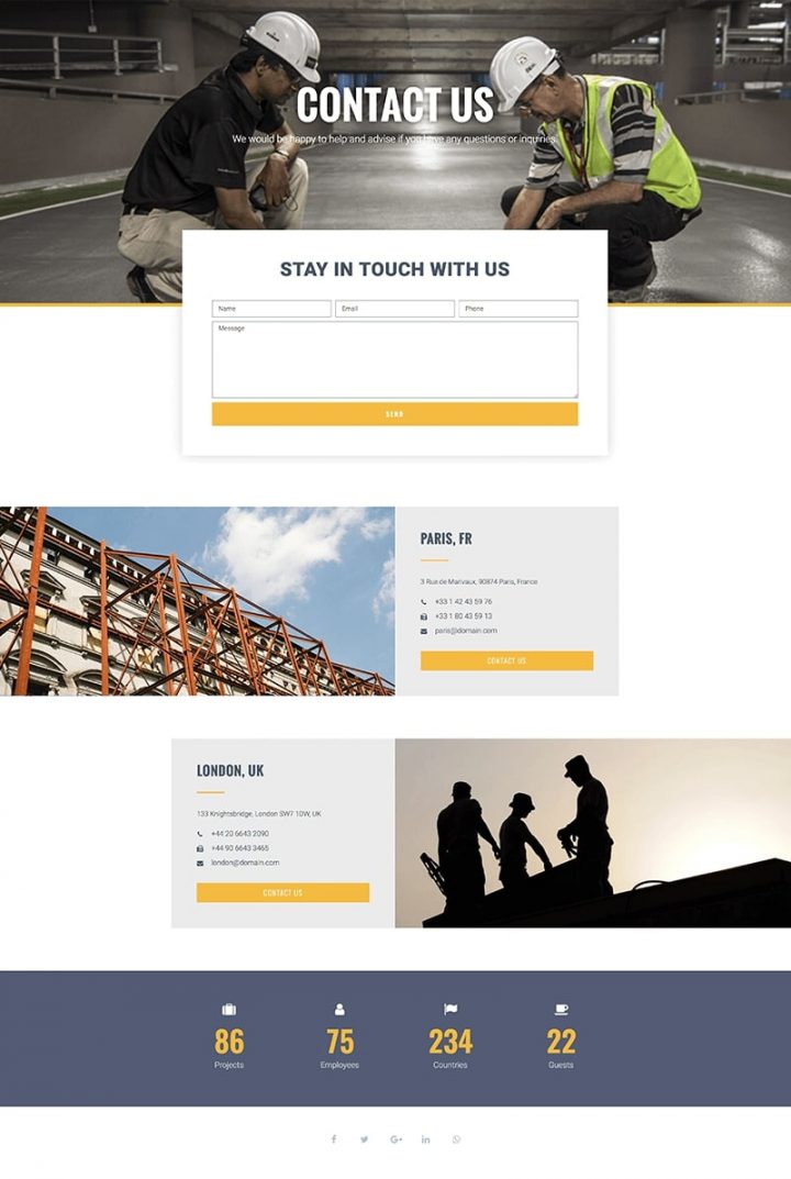 Construction Company Contact Page Template