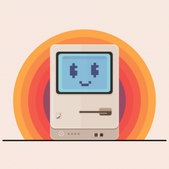 an illustration of a happy 80's macintosh computer