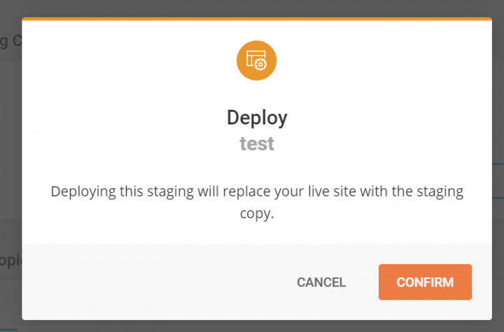 Siteground's deployment confirmation window