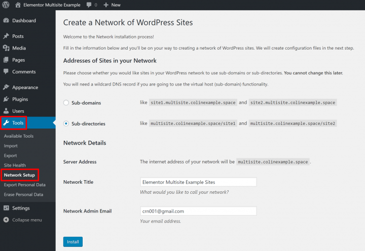 Run Network Setup Tool In WordPress Dashboard
