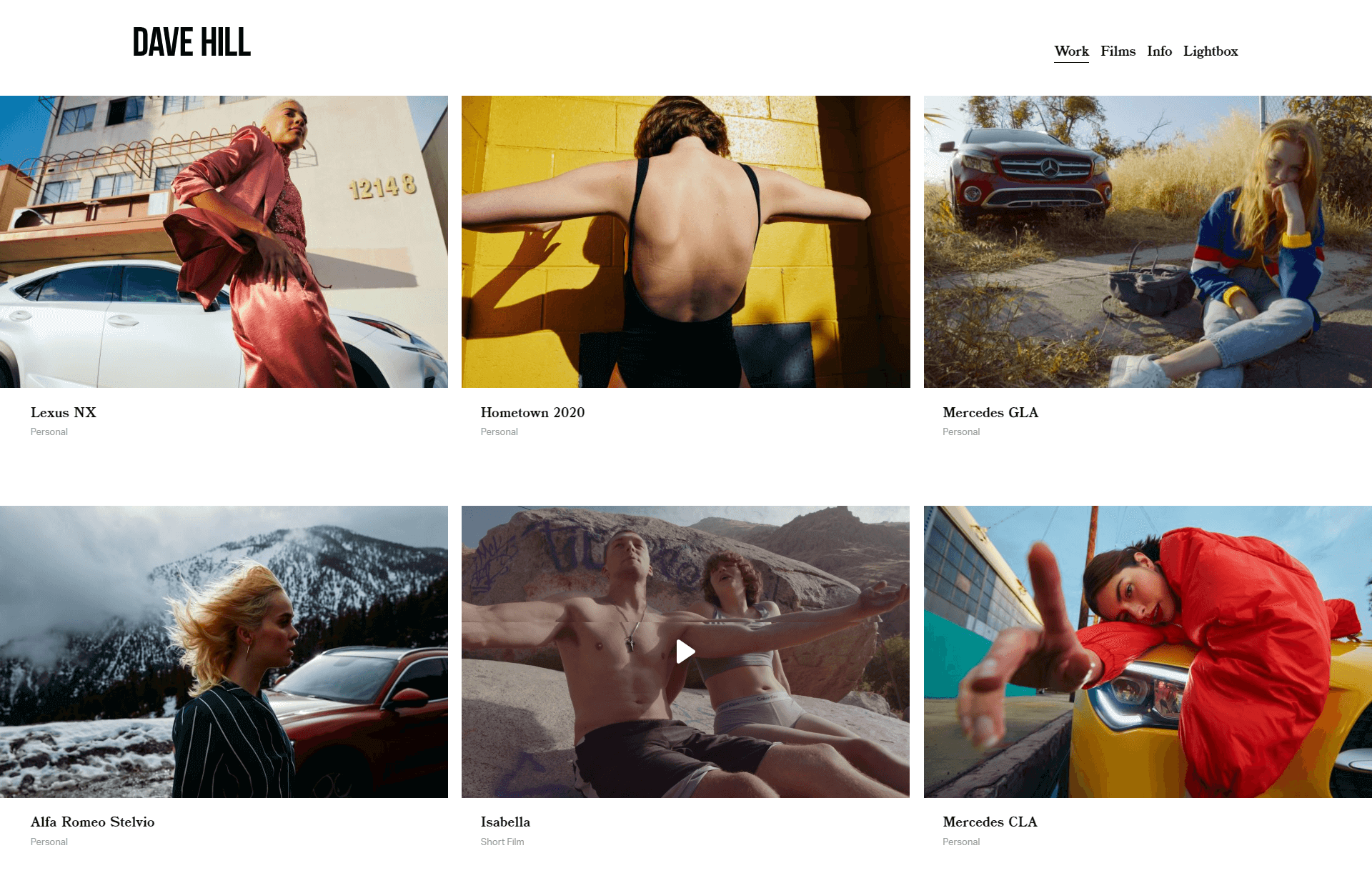 a screenshot of the Dave Hill website.